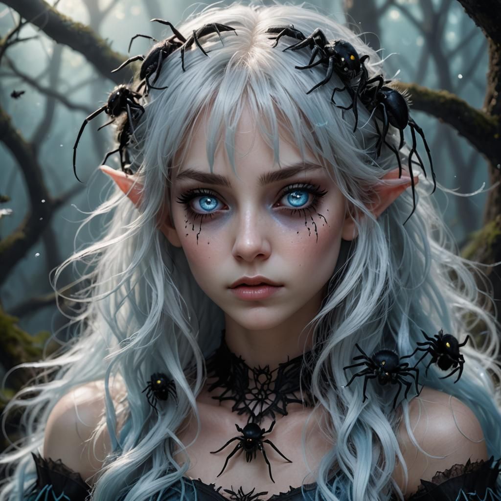 Enchanted Fairy Elf in Whimsical Tarantula Forest
