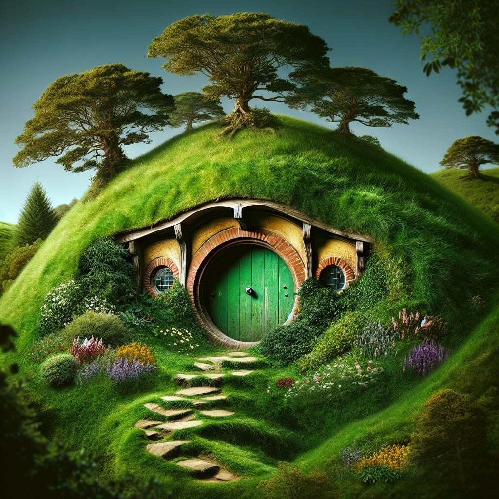 Charming Hobbit Hole in a Fantasy Landscape