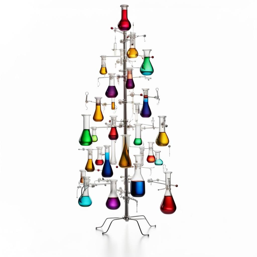 Colorful Liquid Christmas Tree in Flasks and Beakers