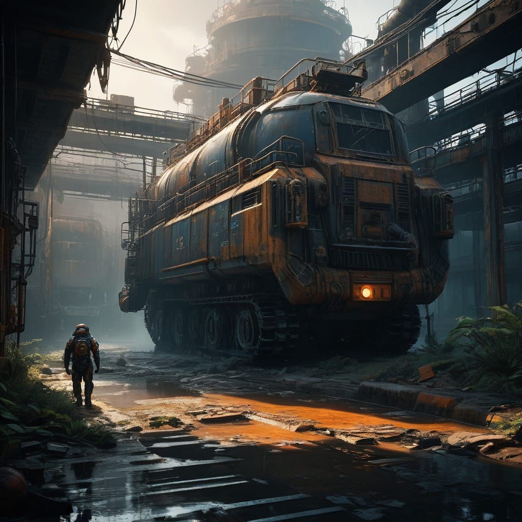 Stunning Postapocalyptic Scene with Metallic Exoskeleton and...