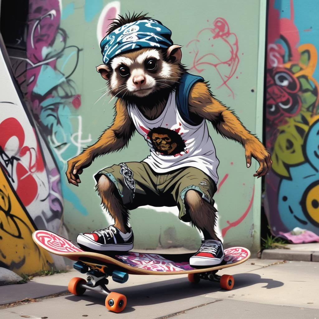 Marmoset Shreds Graffiti Ramp in Graphic Novel Style