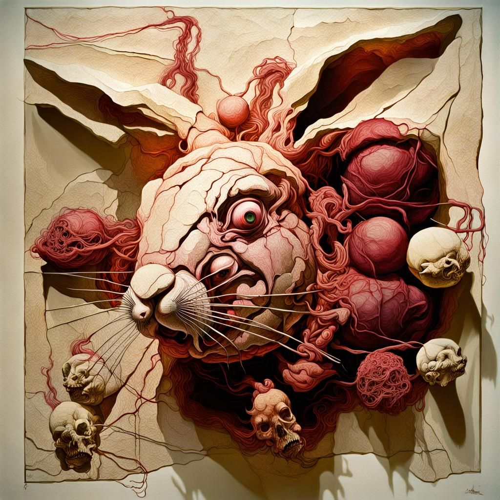 Surreal Bandaged Rabbit: Intricate Impasto Art