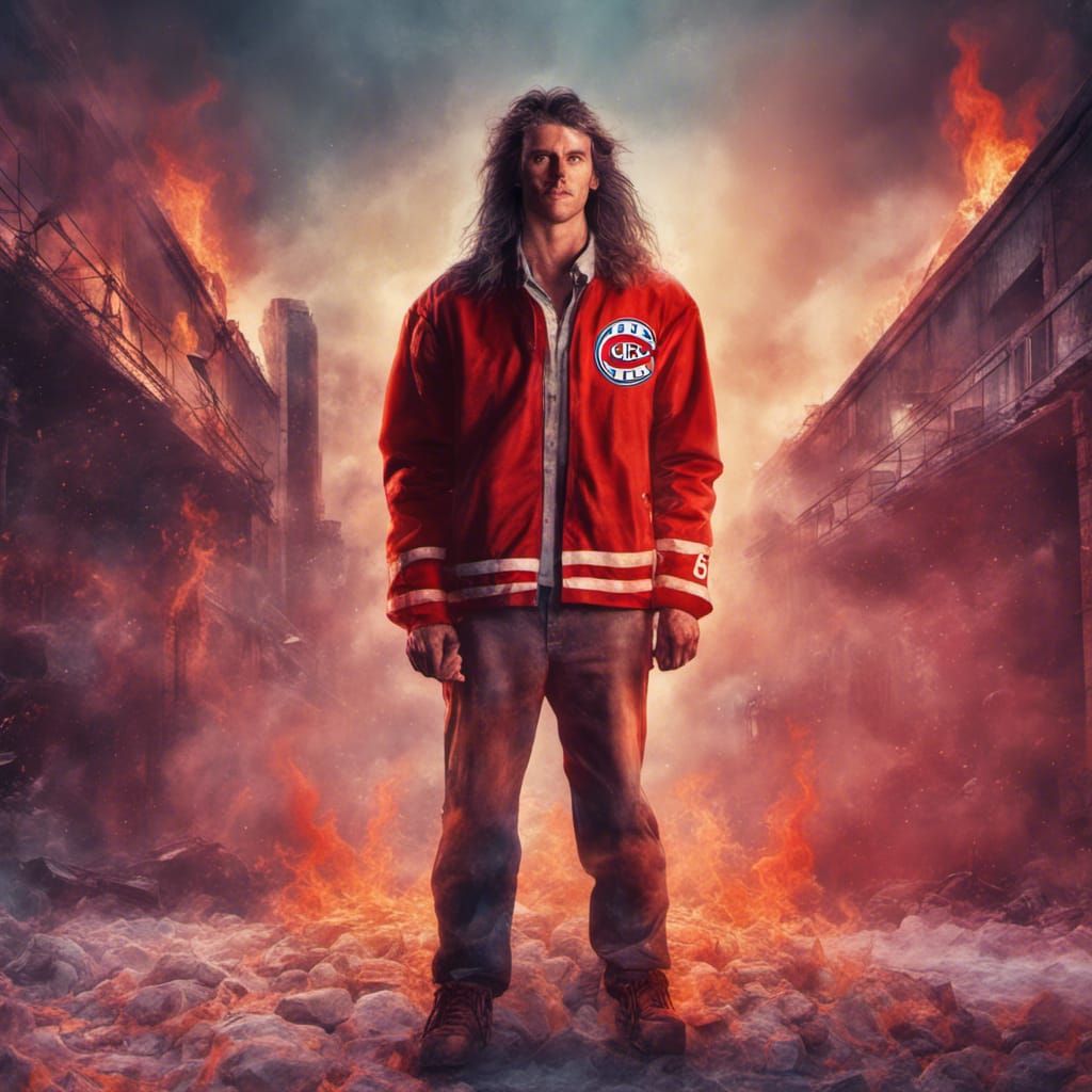 Hochelaga Man with Mullet and Flaming Logo