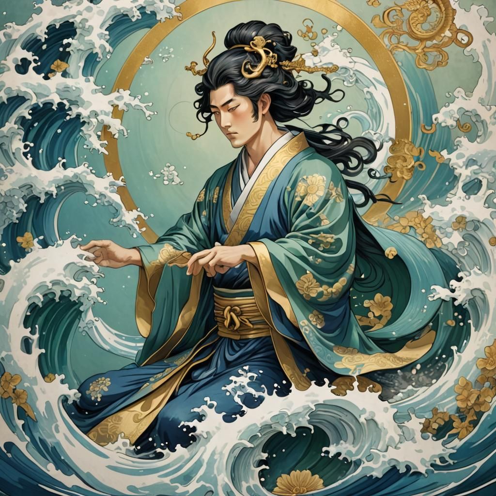 Handsome Deity Commands Tsunami Wave: Splash Art