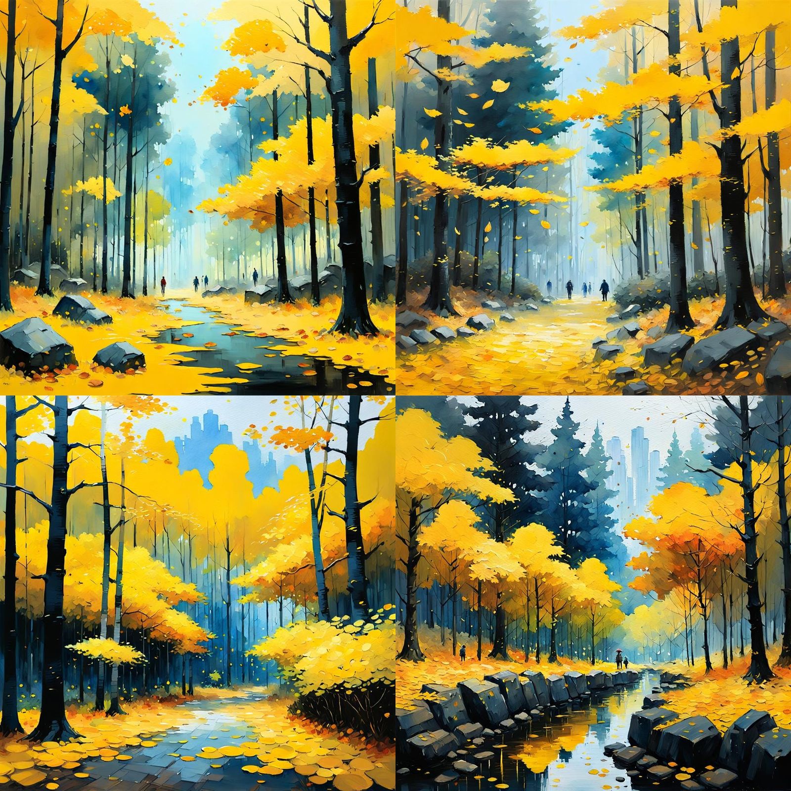 (a autumn forest; yellow leaves; yellow:1.2);watercolor calligraphy; oil painting