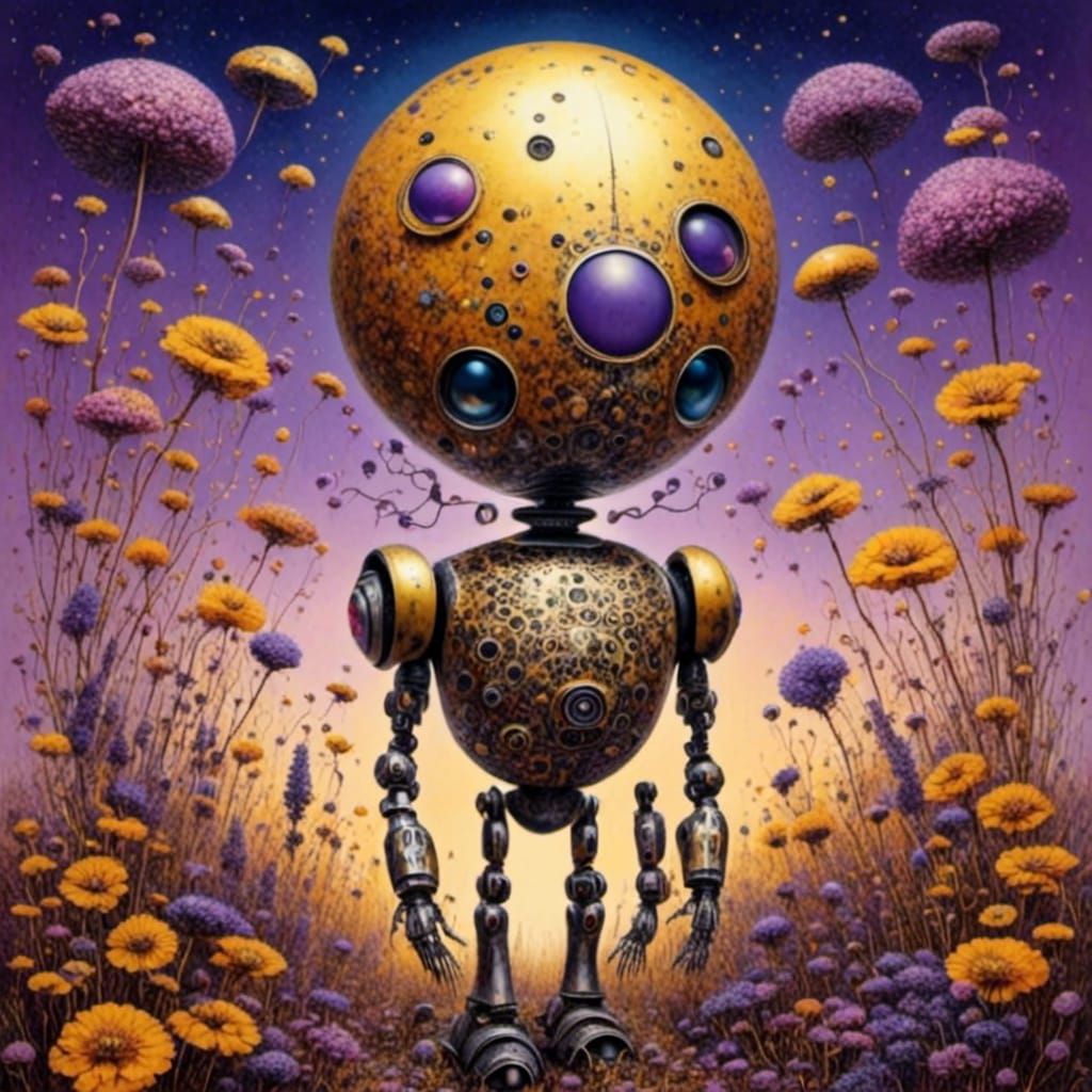 Robot Dolls on Alien Planet in Matte Art Style