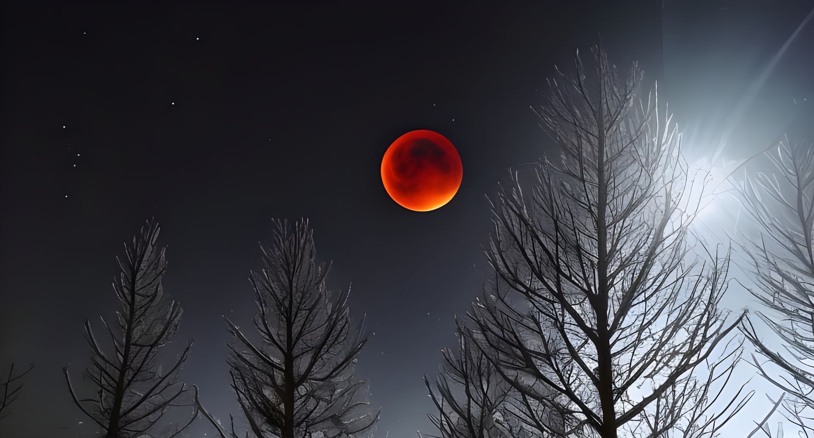 Blood Moon Eclipse Over Frosty Pines