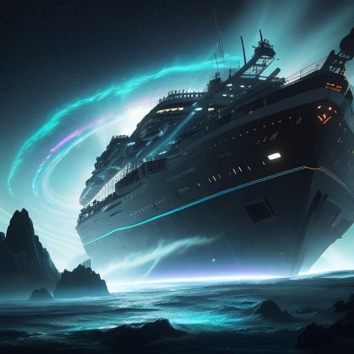 Sleek Starship Breaks Through Space Vortex