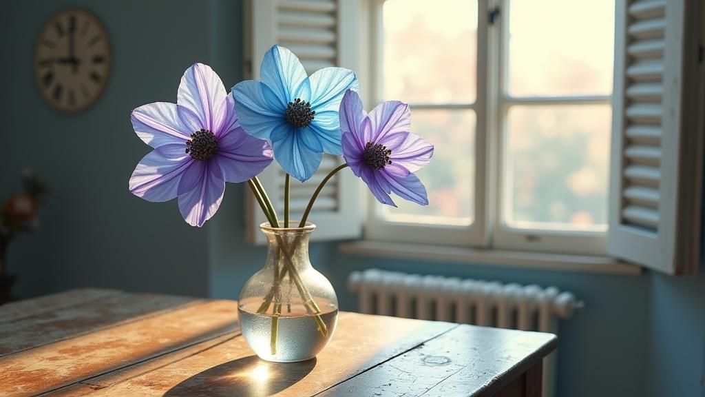Sci-Fi Flowers in Crystal Vase with Divine Light