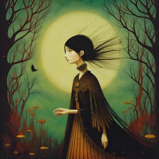 Dreamlike Woman-Bird in Art Brut Style