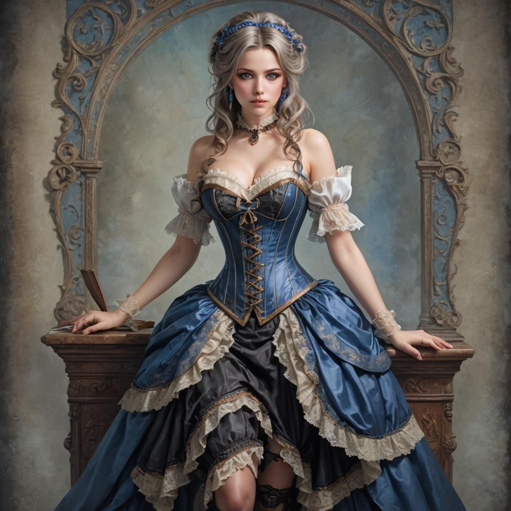 Female Wizard Scribe Portrait with Colorful Corset