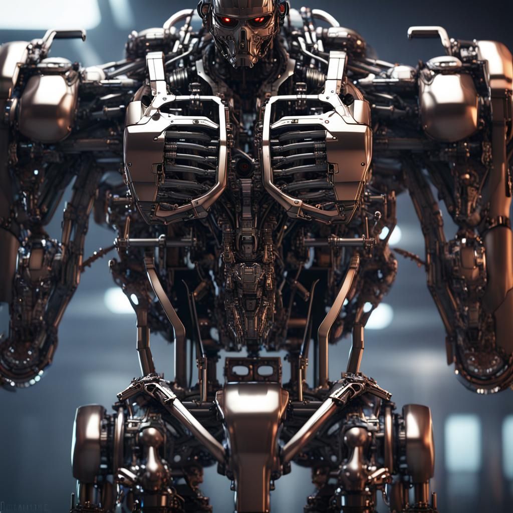 Detailed T-800 Ground Level Sci-Fi Rendering