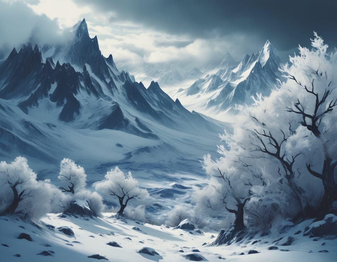 Ethereal Monochromatic Landscape in Oil Painting Style