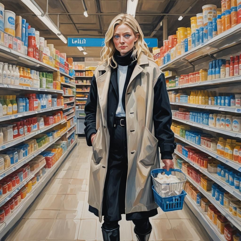Elegant Woman in a Yogurt Aisle, in Impressionist Gouache St...
