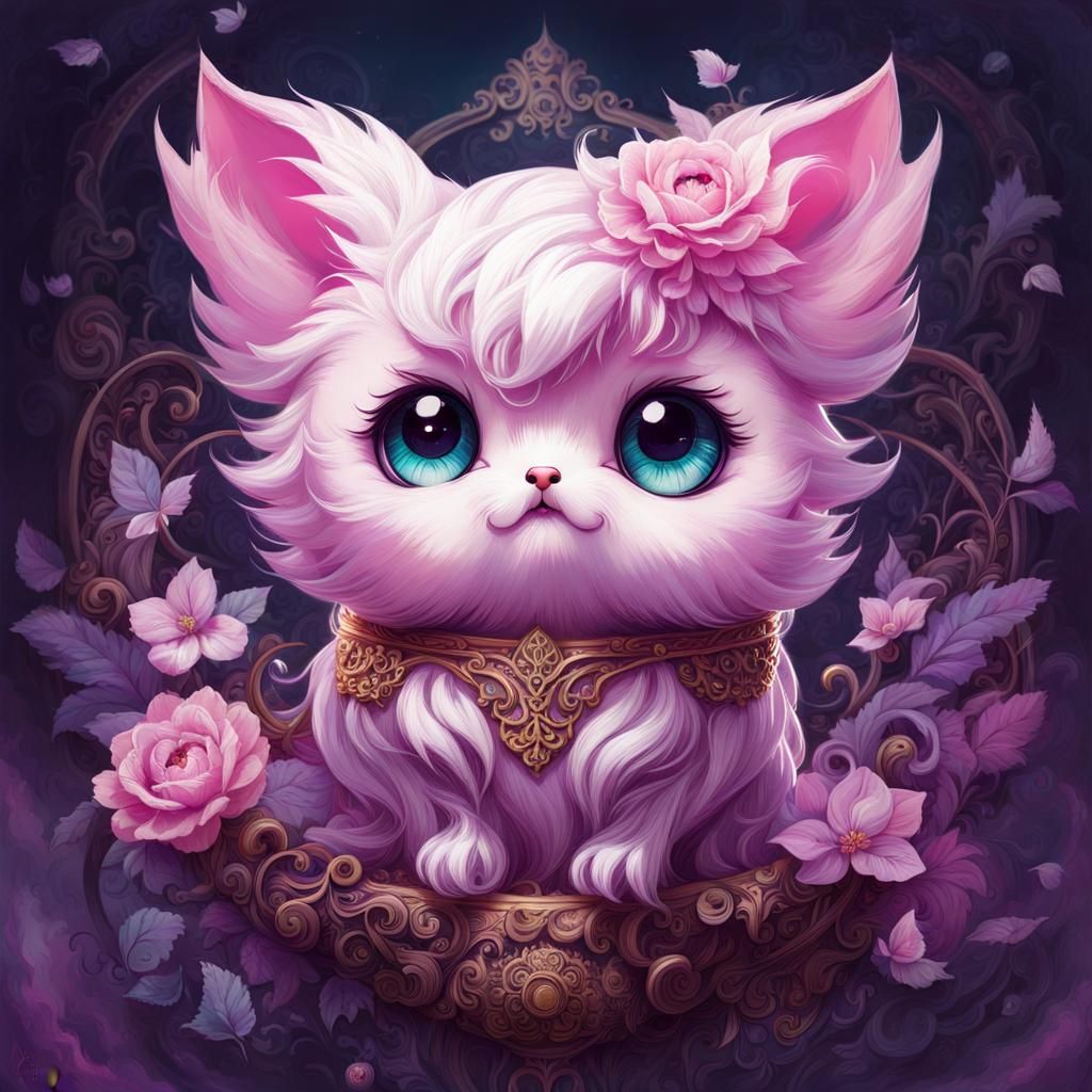 Chibi Ghost Portrait in Lilac and Pink