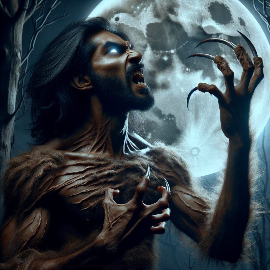 South Asian Man's Werewolf Transformation in Moonlight