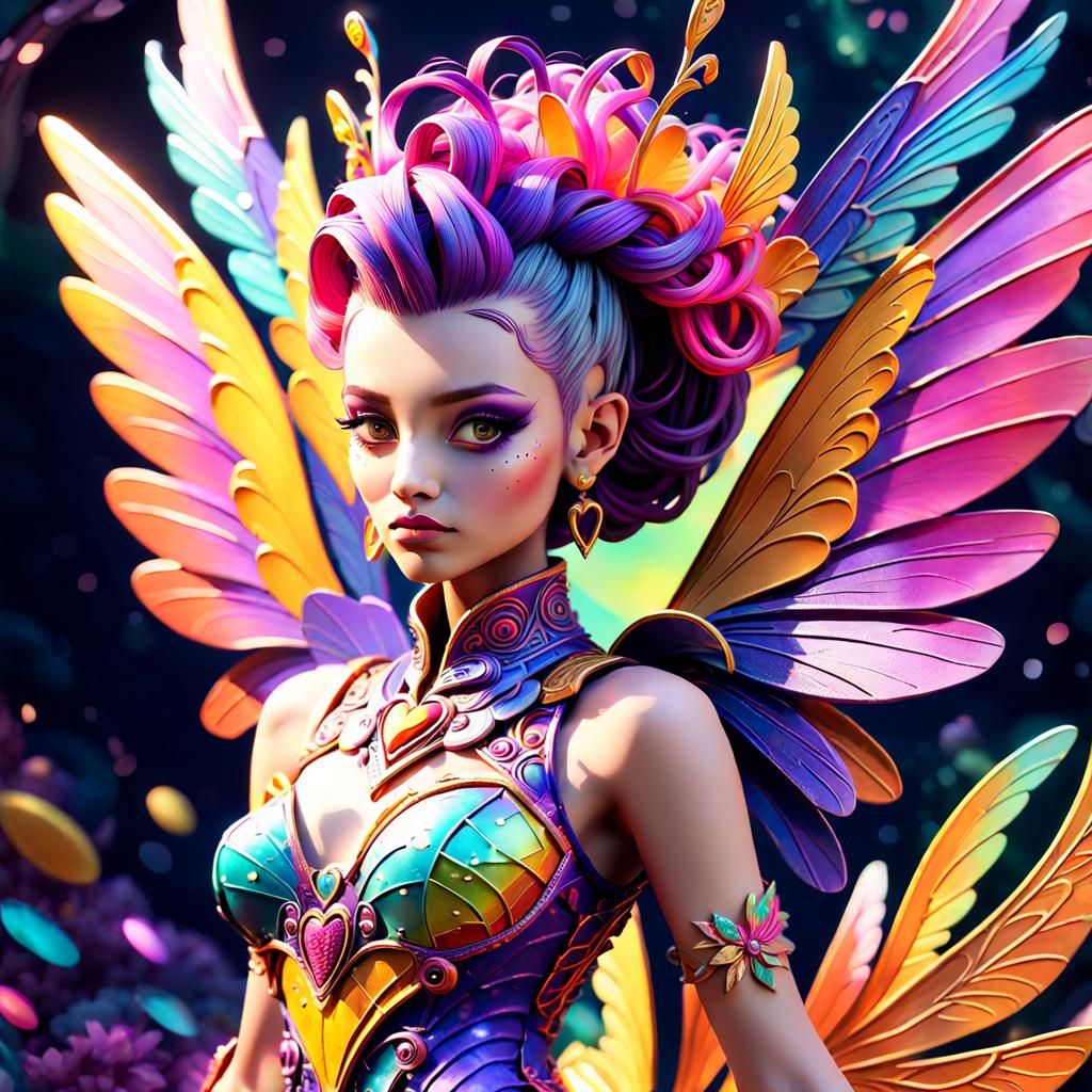 Surreal Fairy Queen in a Neon Jewelry Room