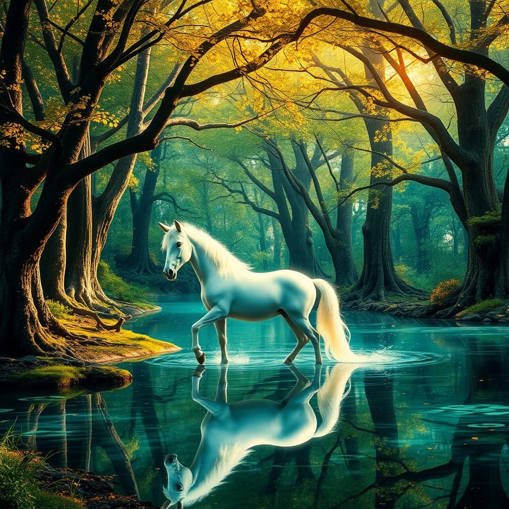 Enchanted Forest with Unicorn in Dreamlike Setting