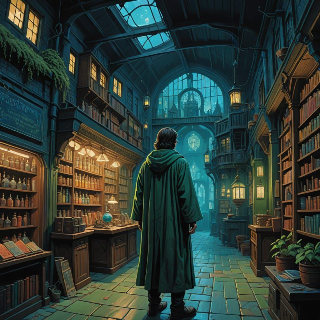 Dark Whimsical Harry Potter Scene in Gouache Style