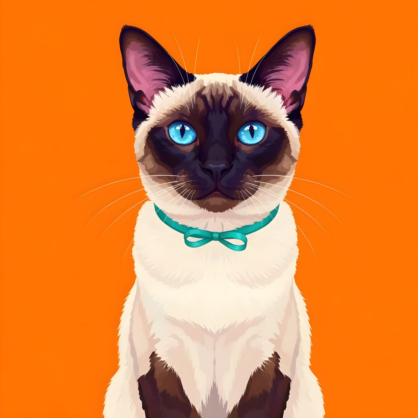 Pop Art Siamese Cat Portrait with Sapphire Eyes