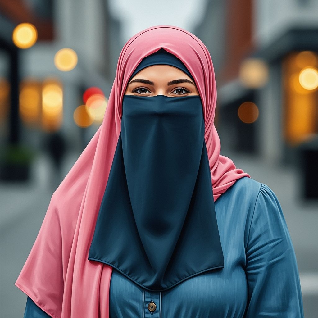 Elegant Portrait of Woman in Niqab in Impasto Style