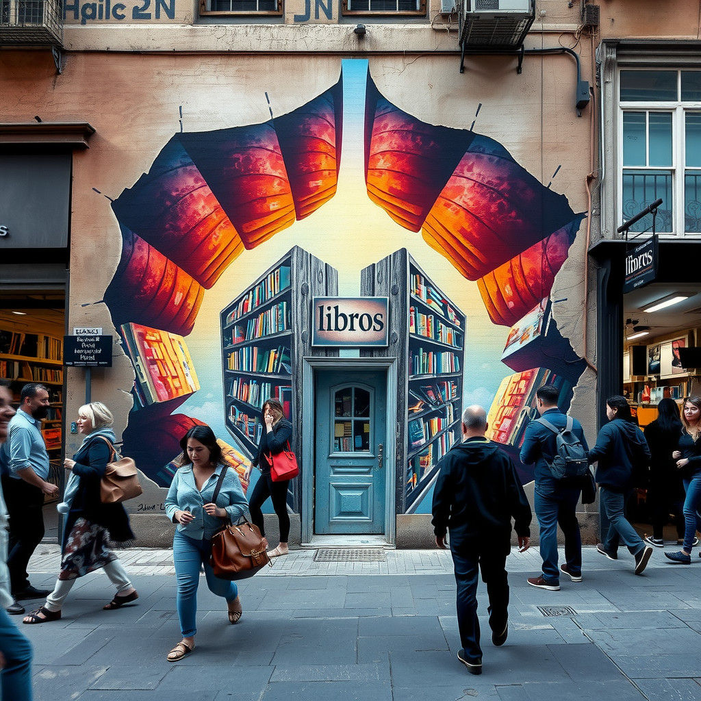 Surreal Street Art Illusion of Underground Library