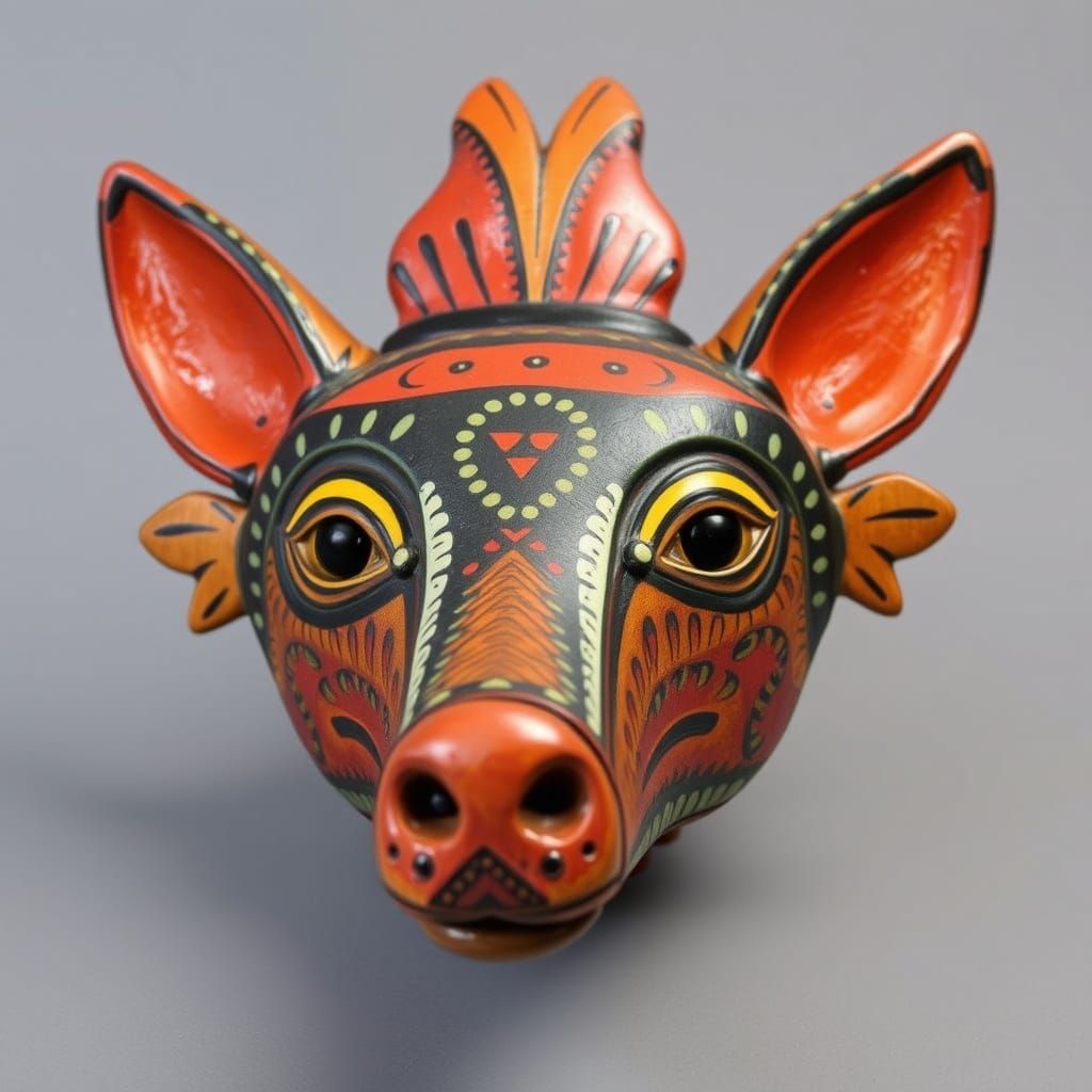 Intricately Hand-Painted African Folk Art Aardvark Mask