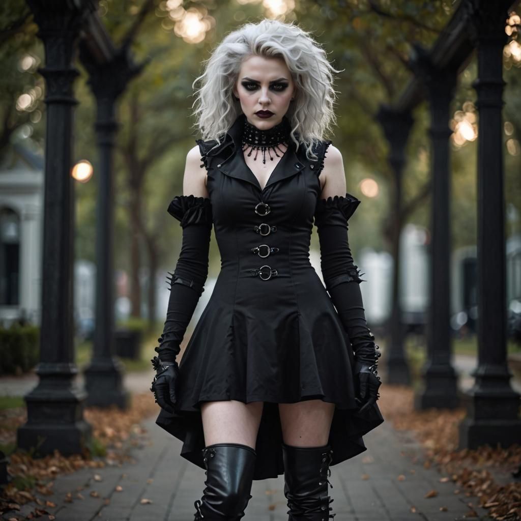 Gothic Vampire Woman in Black: Hyperrealistic Photo