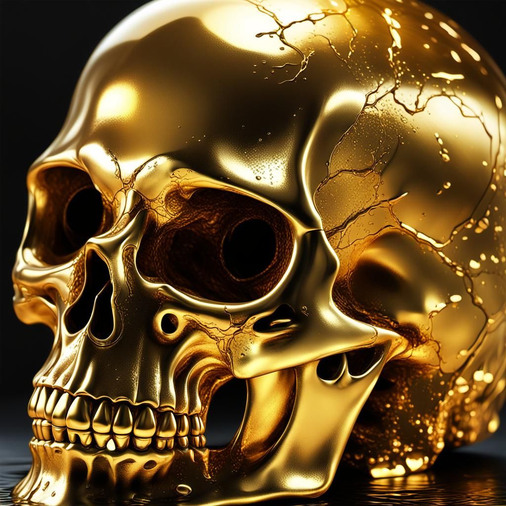 Golden Skull Close-Up in Hyper-Realistic Digital Art