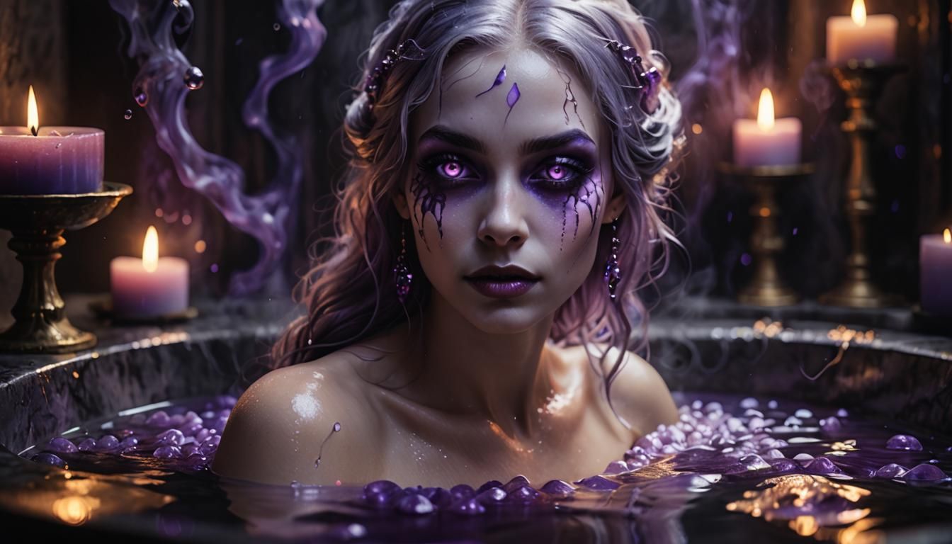 Dark Fantasy Portrait: Drow in Candlelit Bath