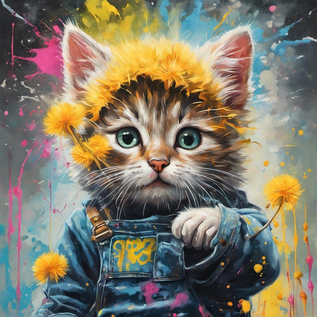 Kitten and Dandelion Graffiti Art