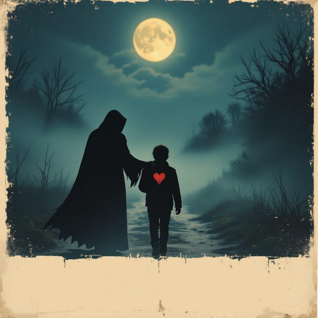 Comforting Grim Reaper Silhouette on Misty Path