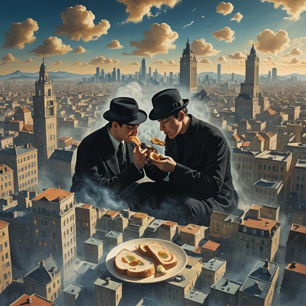 Surreal Man in Dreamlike Cityscape, Digital Art