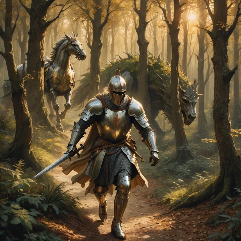 Knight's Dream: Medieval Fantasy Forest Illustration