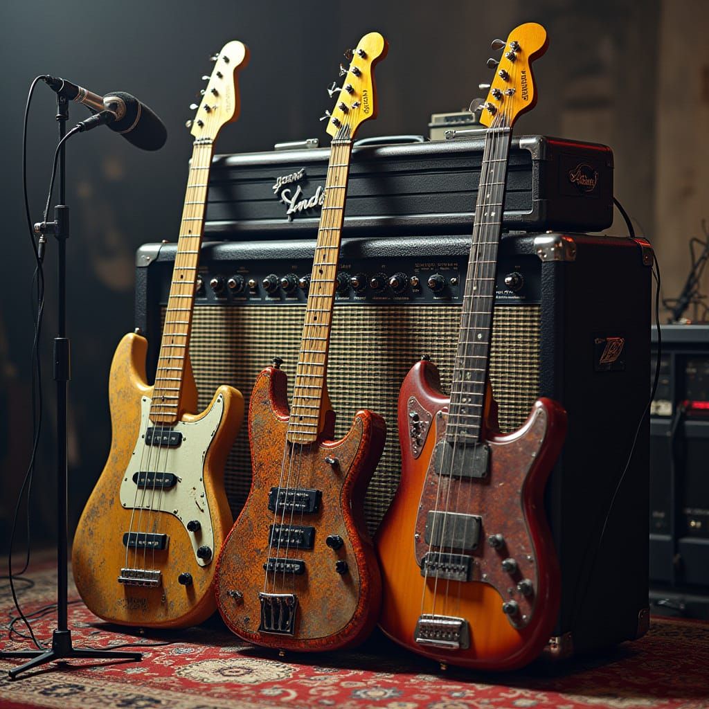 Guitars and Recording Gear in Futuristic Digital Art