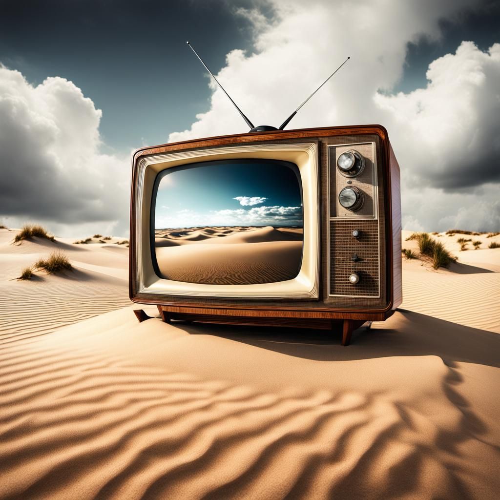 Retro TV on Desert Sand Dune