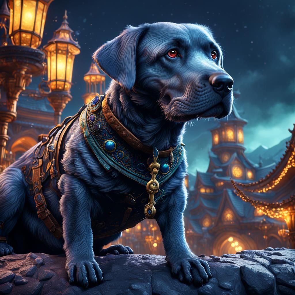 Fantastical Dog in Detailed Matte Painting