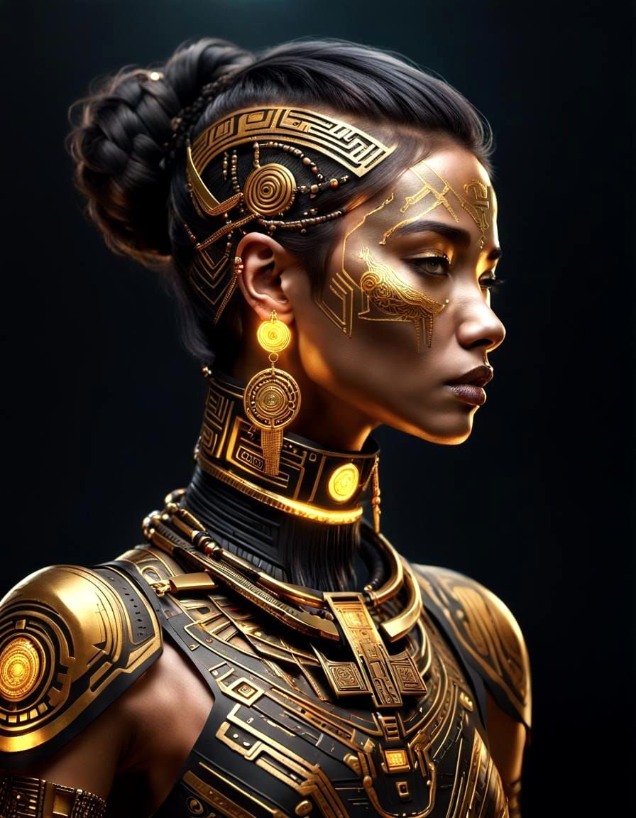 Mystical Sci-Fi Woman with Tribal Tattoos