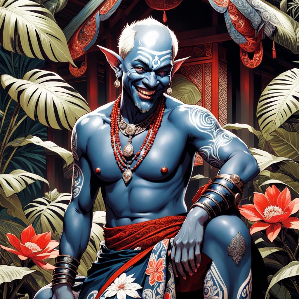 Glossy Maori Goblin Warlock with White Tattoos