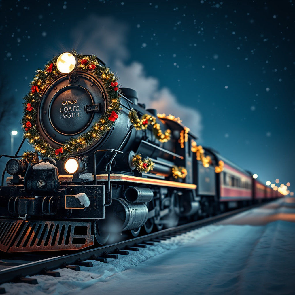 Festive Locomotive on a Winter Night