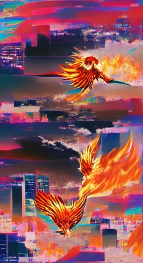Fiery Phoenix Rising From Ashes