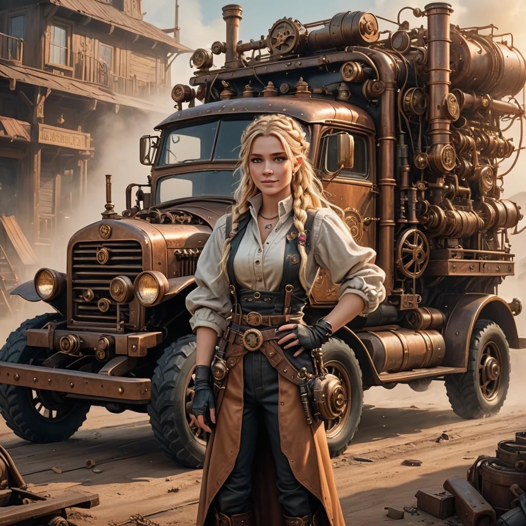 Steampunk Girl in Mad Max Landscape