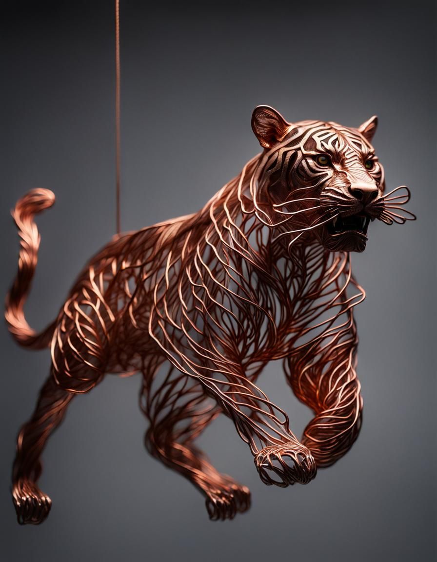 Copper Wire Tiger Sculpture: Macro Fine Art