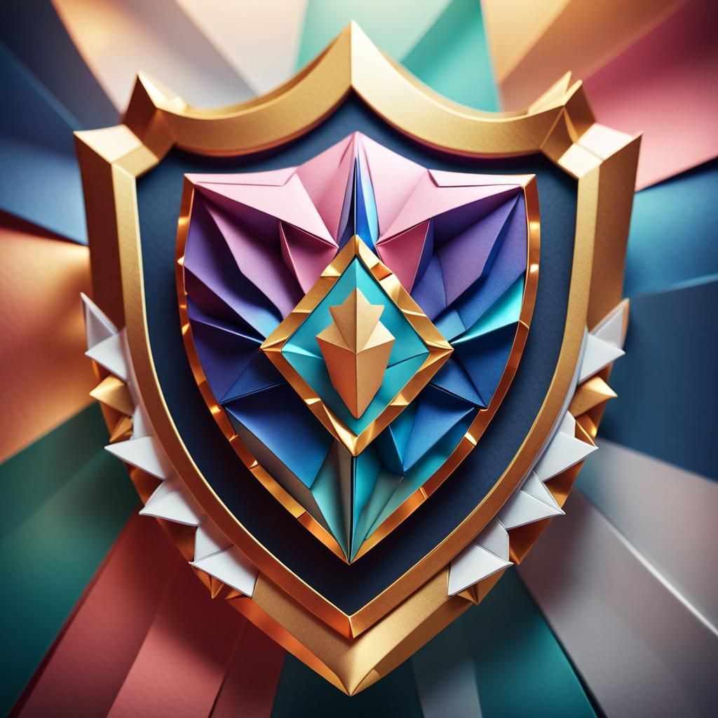 Extravagant Origami Shield with Glowing Emblems