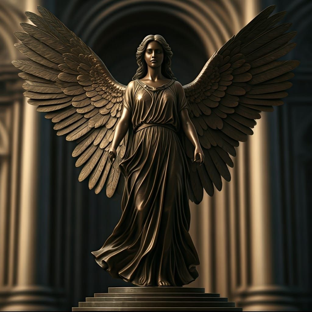Bronze Angel Statue with Intricate Wings