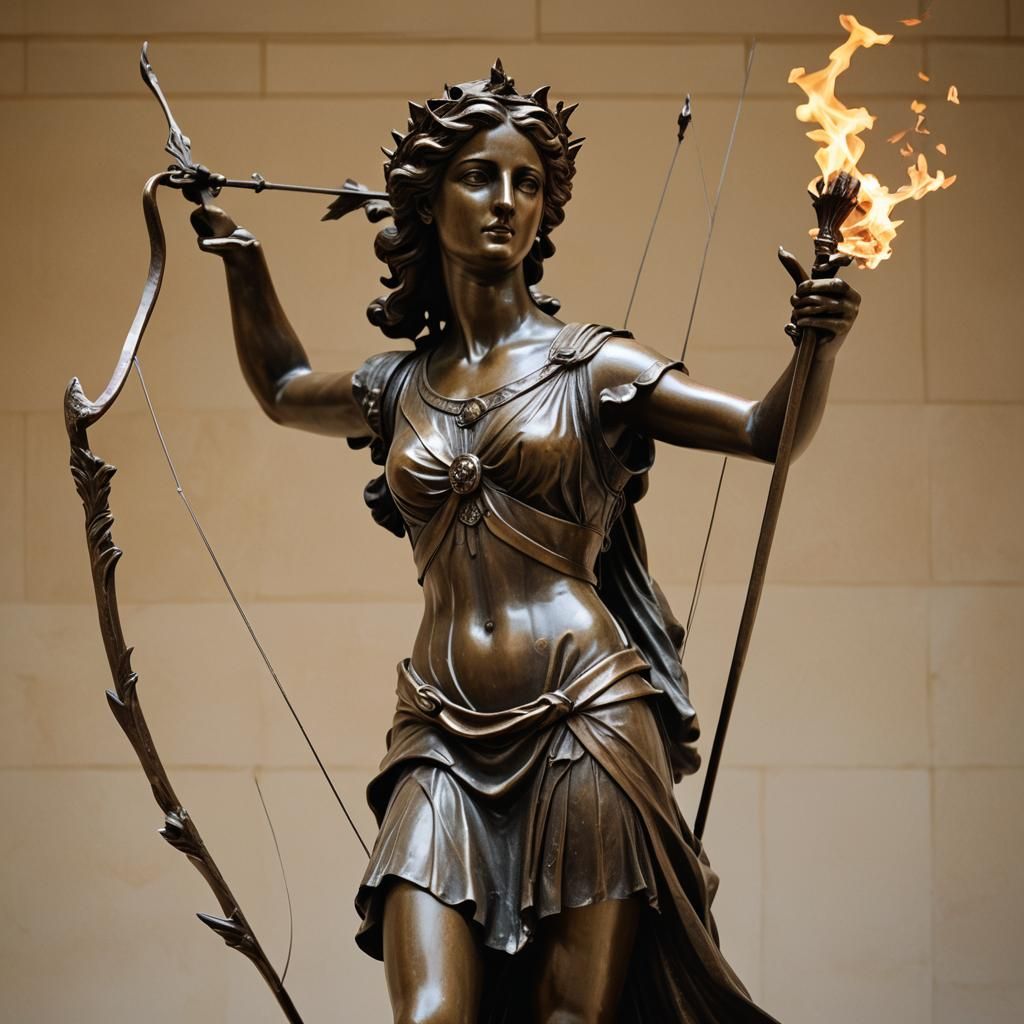 Bronze Diana Statue in Golden Light