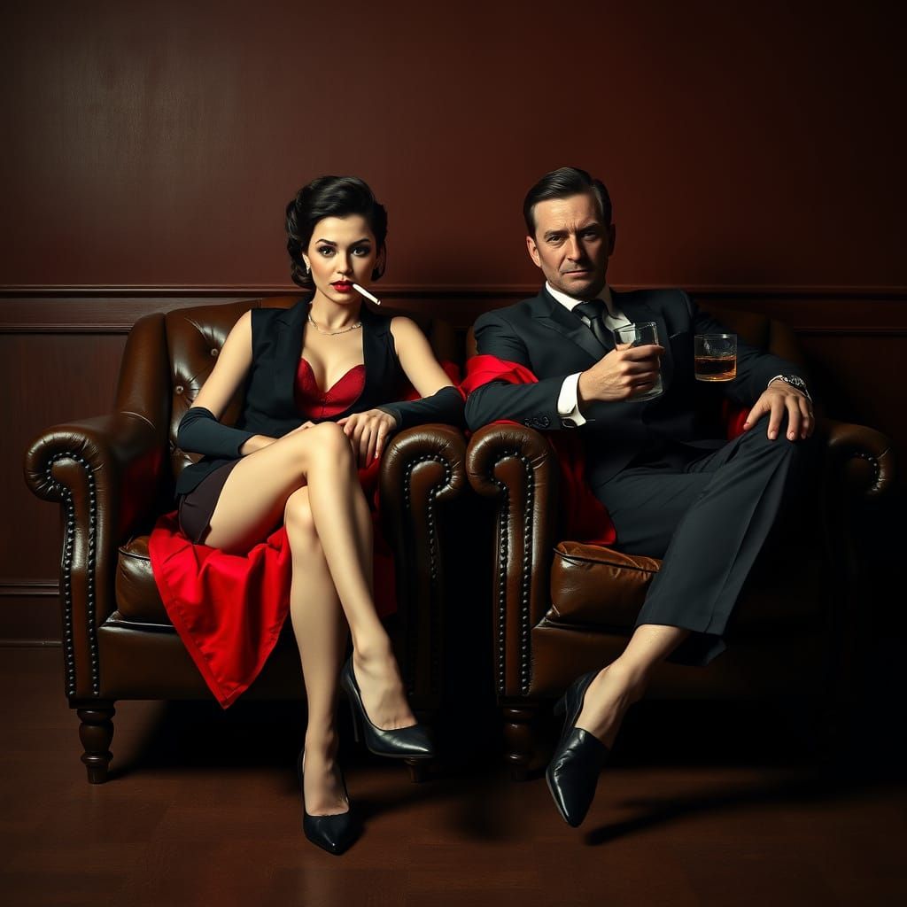 Elegant Couple in Armchairs: A Vintage Photo