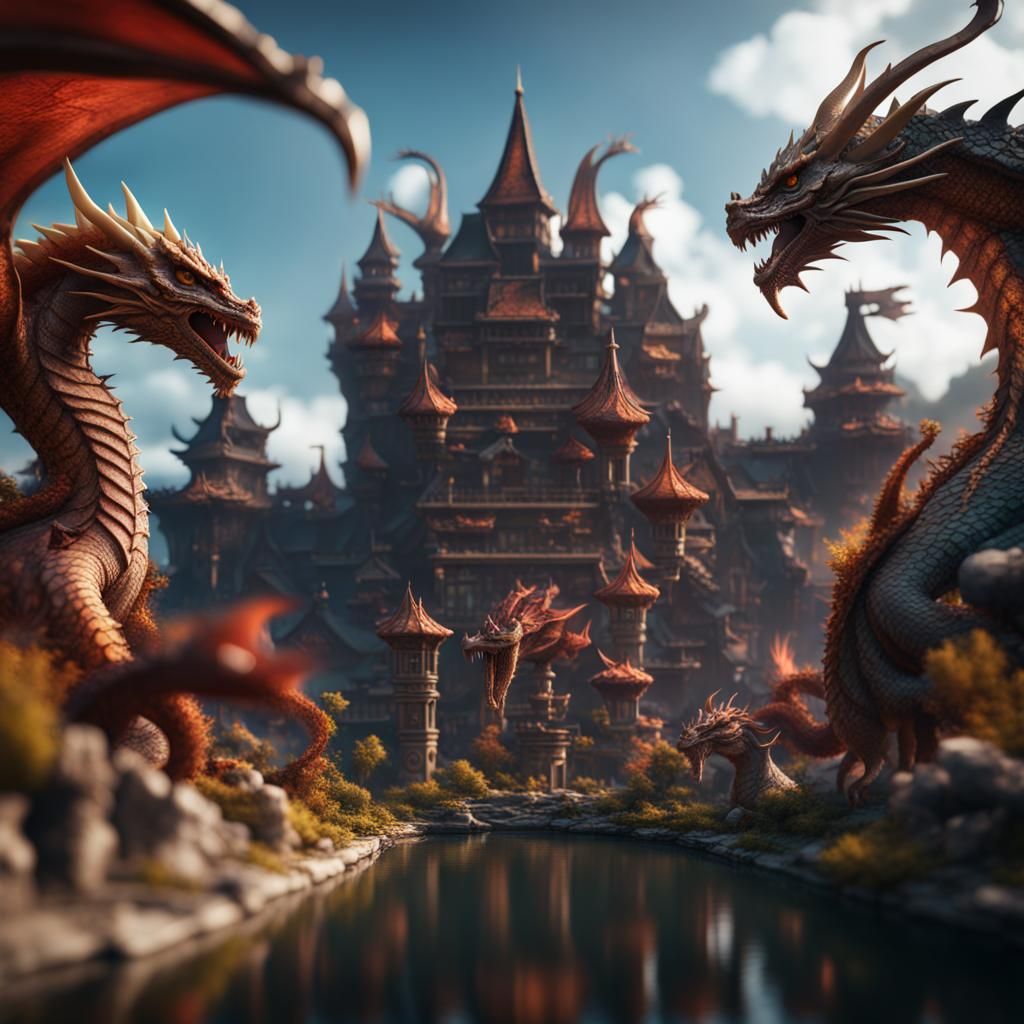 Tilt-Shift Dragons in Detailed Matte Painting Style