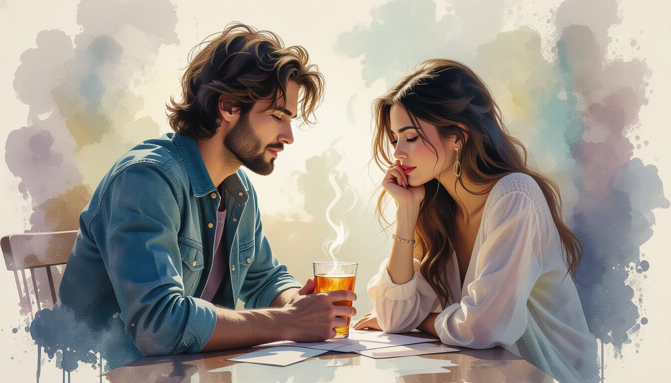 Melancholy Portrait in Stylized Watercolor