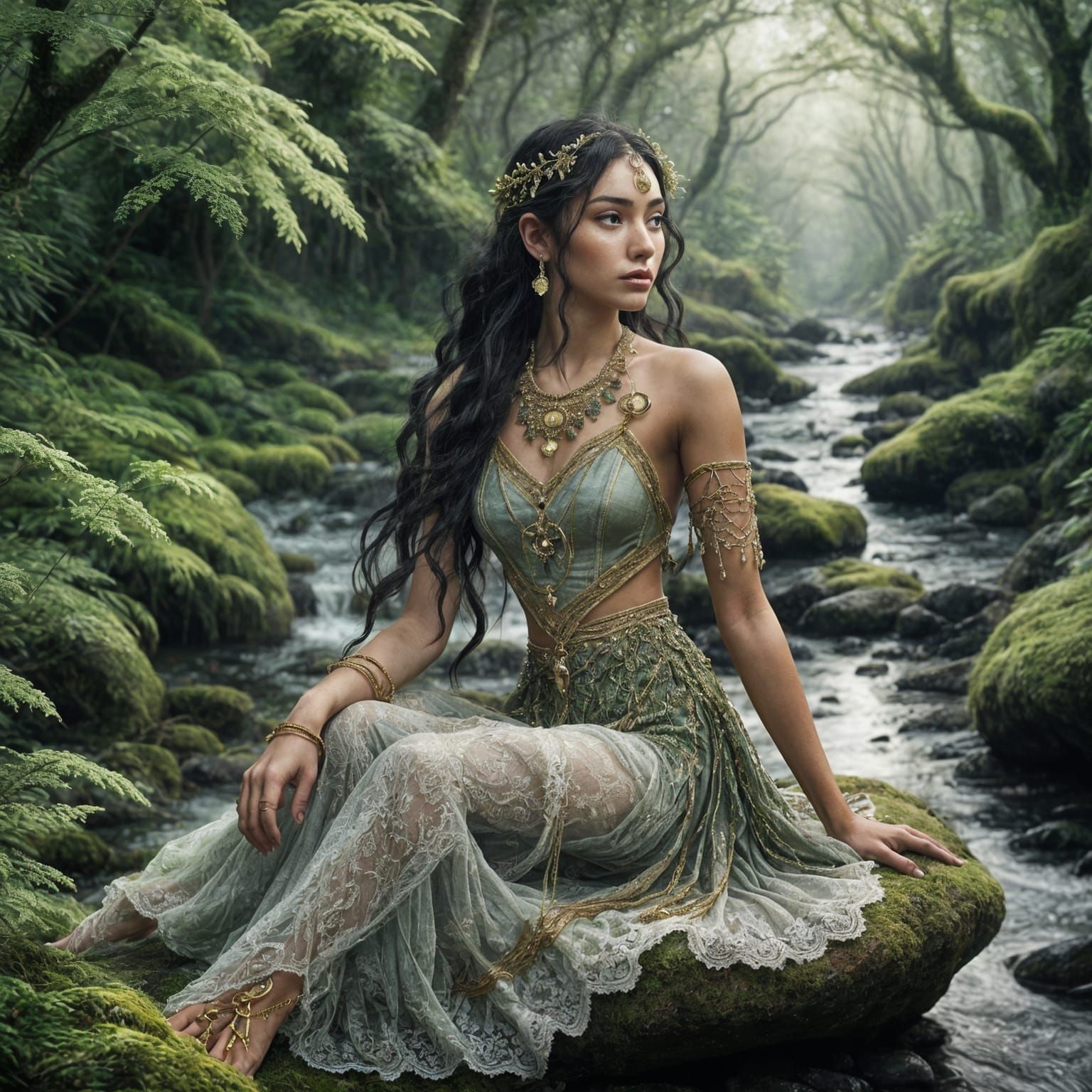 Forest Princess in Mystical Setting, Fantasy Artwork